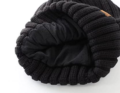 Home Prefer Mens Winter Hat Wool Fleece Lined Knit Beanie Hat Warm Stocking Caps - color: Black