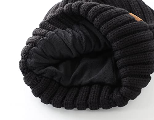 Home Prefer Mens Winter Hat Wool Fleece Lined Knit Beanie Hat Warm Stocking Caps - color: Black