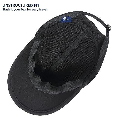 GADIEMKENSD Stretch Army Cap Cadet Military Hats Flat Top Baseball Cap Short Bill Breathable - color: Black
