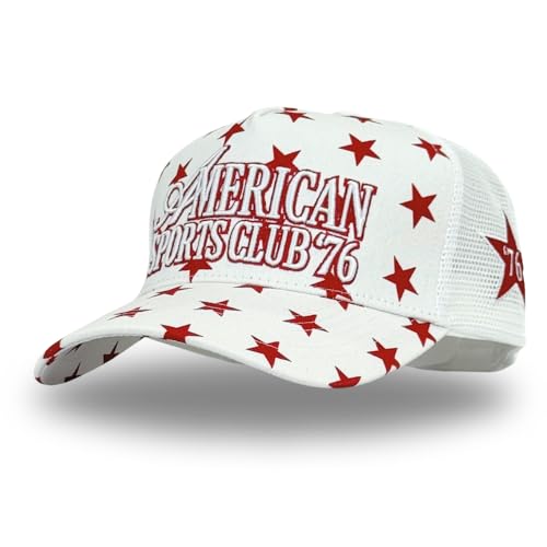Vintage Fashion Trucker Hat | Men & Women | Trendy Cute Retro Red Caps for Country & Western | Camo Fur Cotton | Snapback - color: American Sports Club | Red Star