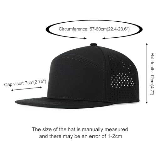 FEINION Men Laser Mesh Flat Brim Snapback Baseball Cap - color: Black