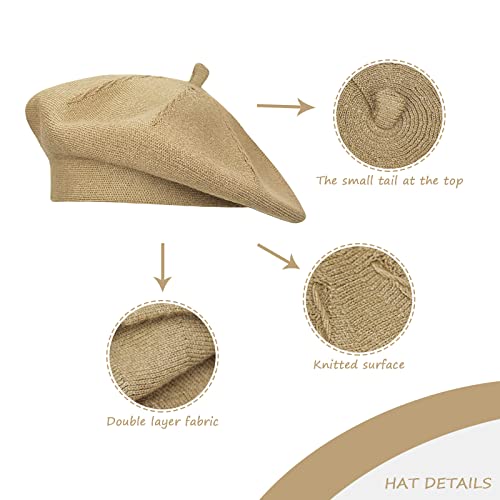 Gllutt Beret Hat French Style Stretchy Knitting Solid Color Both Side Usable - color: Camel