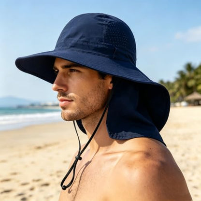2Pack Sun Hat for Men Women with Neck Flap - color: 2pcs-navy&green