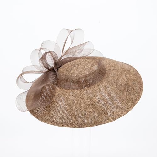 Elegant Wide Brim Fascinator Hat for Women, Detachable Headband & Clip - color: Dark Coffee