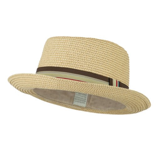 Kid's Pork Pie Stripe Band Fedora - color: Beige