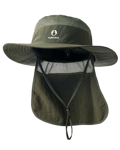 FURTALK Sun Hats for Men Women Fishing Hat with Neck Flap UPF Protection - color: Green