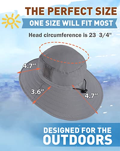 Tirrinia Sun Hats for Women, Wide Brim Hat with Ponytail Hole - color: Grey#23.23'' Head