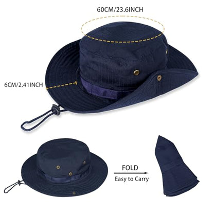 Rosoz Sun Hats for Men Women Bucket Hat UPF Protection Wide Brim Boonie Hat - color: 1pack-navy Blue