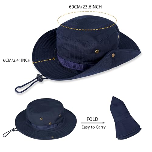 Rosoz Sun Hats for Men Women Bucket Hat UPF Protection Wide Brim Boonie Hat - color: 1pack-navy Blue