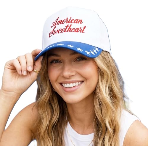 D&Y Retro 2-Tone Canvas Baseball Cap for Women - Funny Embroidered Distressed Snapback, Adjustable Cotton Dad Hat - color: American Sweetheart-blue
