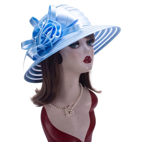 Lawliet Womens Satin Ribbon Church Wedding Sun Wedding Occasion Hat A214 - color: Sky Blue