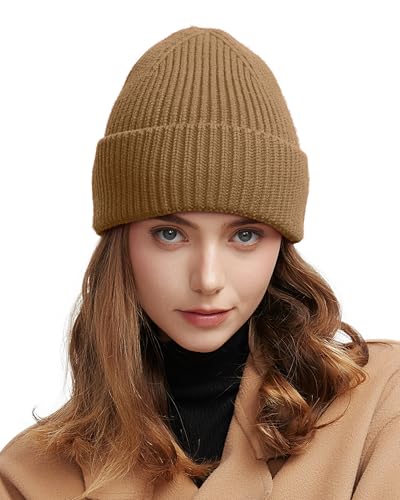 Wool Beanie for Men Women, Seamless Knit Cuffed Warm Winter Hats - color: 1pcs-light Coffee