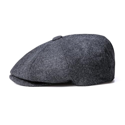 Men Wool Blend 8 Panel Newsboy Cap - color: Herringbone Grey, size: 7 7/8