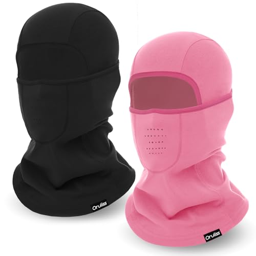 Breathable Balaclava Ski Mask for Men Women, Warm Winter Face Mask for Cold Weather Motorcycling Skiing Outdoor Work - color: Black+rose Pink