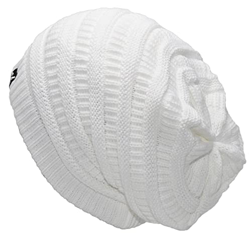 C.C Beanie Oversized Hat with Fuzzy Lining – Thick Knit Thermal Beanie for Cold Weather, Soft Warm Fleece Lined Cap - color: White