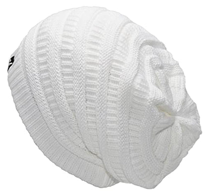 C.C Beanie Oversized Hat with Fuzzy Lining – Thick Knit Thermal Beanie for Cold Weather, Soft Warm Fleece Lined Cap - color: White