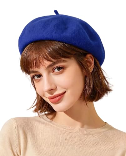 French Beret Hats for Women Men - Classic Wool Beanie Winter Cap - color: Blue