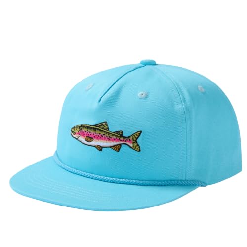 BASSDASH Embroidered Soft Top Flat Brim Duck Hat Snapback Cap for Hunting, Fishing, and Outdoor Activities - color: Sky Blue/Rainbow Trout