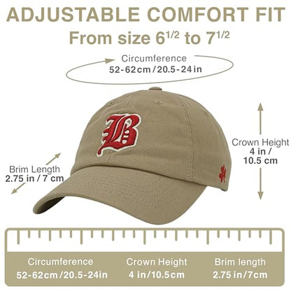 Boston Gothic B Dad Hat, Embroidered Low Profile Baseball Cap for Women Men - color: Khaki