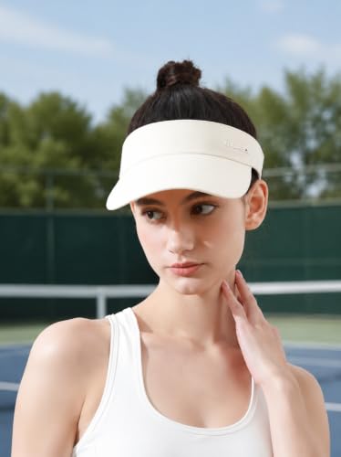 UPF 50+ Wide Brim Sport Sun Visor Hat for Women - color: Light Beige