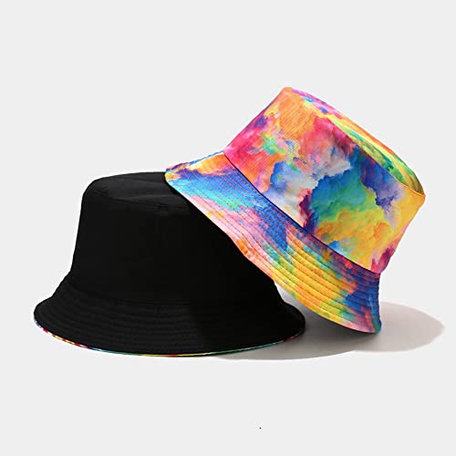 Unisex Print Double-Side-Wear Reversible Bucket Hat - color: Colorful Tie-dye B