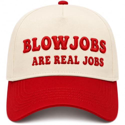 Vintage Canvas Embroidery Funny Hats Put It On My Husband's Tab Hat Adjustable Baseball Cap for Men Women - color: Blowjobs Are Real Jobs Red