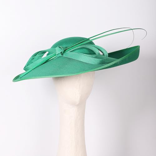 Royal Ladies Sinamay Weddings Hats Fascinators Big Brim Kentucky Church Fedoras Hat - color: Green