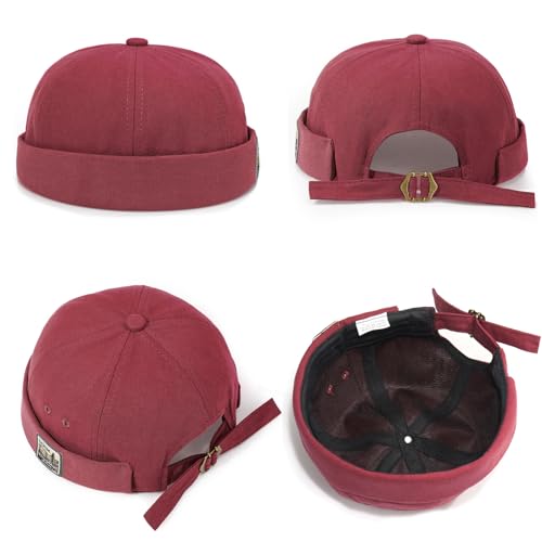 Glamorstar Dome Brimless Hats for Women Men Sailor Docker Beanie Cap Hip Hop Hats - color: Red D