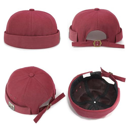 Glamorstar Dome Brimless Hats for Women Men Sailor Docker Beanie Cap Hip Hop Hats - color: Red D
