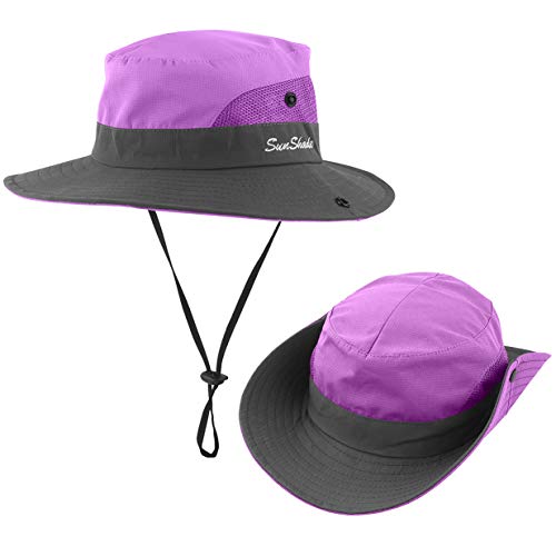 IYEBRAO 2 Pack Womens Ponytail Sun Hat UV Protection Bucket Hats Foldable Wide Brim Summer Boonie Beach Cap Fishing Hiking… - color: Purple & Sky Blue