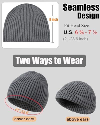 ROYBENS Wool Beanie for Men Women, Seamless Knit Warm Winter Hat Skull Caps - color: 1pcs-gray