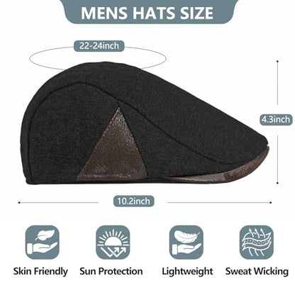 meioro Men's Cotton Newsboy Hat Adjustable Tweed Flat Cap for Men - color: Black