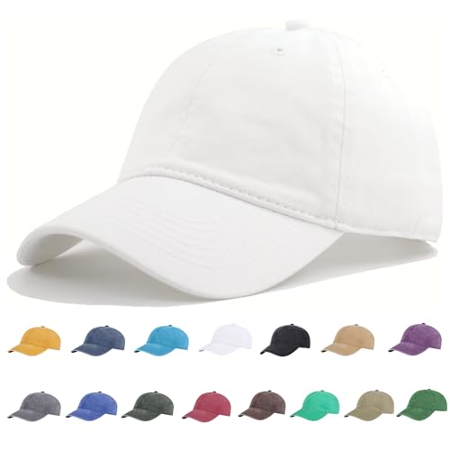 Vintage Washed Cotton Plain Baseball Caps Adjustable Unstructured Blank Casual Dad Ball Hats for Men Women, M/L/XL/XXL - color: White, size: X-Large-XX-Large