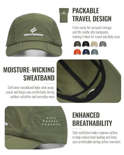 Clakllie Quick Dry 5 Panel Cap for Men Summer Folding Outdoor Hat Breathable Baseball Cap Unstructured Running Hiking Hats - color: Bs26zd01-army Green