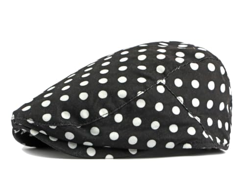 Cotton Newsboy Cap,Breathable Ivy Gatsby Cabbie Beret Hat for Men's Women Driving Hunting Golf - color: Dot Black