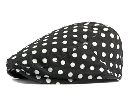 Cotton Newsboy Cap,Breathable Ivy Gatsby Cabbie Beret Hat for Men's Women Driving Hunting Golf - color: Dot Black