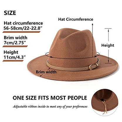 Lisianthus Women Classic Felt Fedora Wide Brim Hat with Belt Buckle - color: Khaki