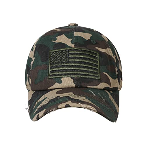IIN American Flag Baseball Cap for Men Women Low Profile USA Army Tactical Operator Military Plain Dad Hat - color: Washed-camo