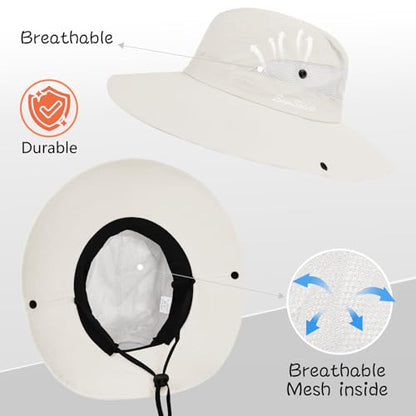 ZOORON Women's Ponytail Safari Sun Hat,Wide Brim UV Protection Bucket Hat - color: 2-pure Beige+pure Light Grey