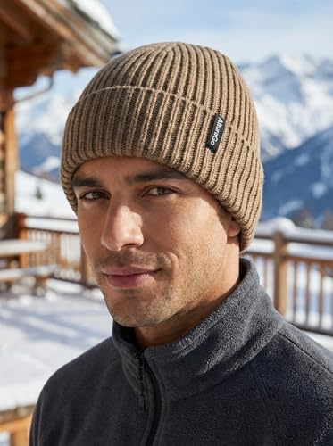 Beanie for Men Women Unisex Winter Hat Cuffed Thick Chunky Knitted Beanies Skull Cap - color: Khaki