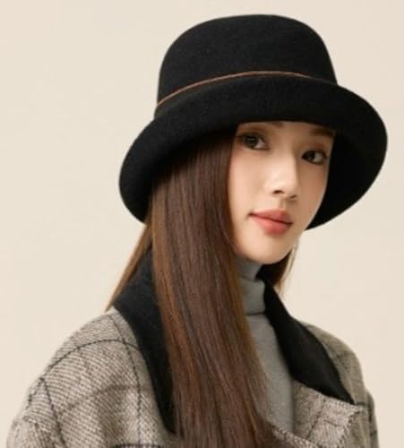 Women Vintage Felt Cloche Hats Winter Fall Solid Fedora Bucket Caps Elegant Bowler Hat Bowknot - color: Black