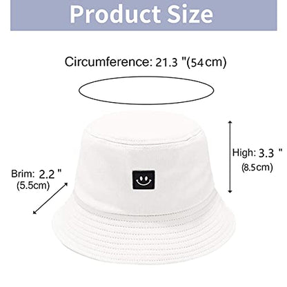 Kids Sun Hat Smile Face Bucket Hat for Girls Boys Summer Sun Protection Cotton Unisex Beach Cap - color: White