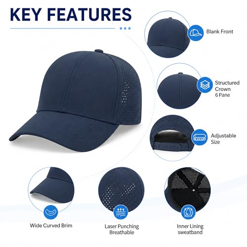 Quick Dry Baseball Cap Curved Brim Snapback Hat Mesh for Men Women - color: Navy