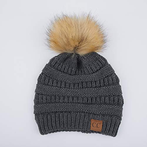 C.C Hatsandscarf Exclusives Unisex Solid Ribbed Beanie with Pom (HAT-43) - color: Dark Melange Grey Amazon