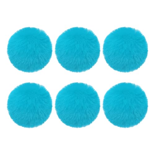 PATIKIL Faux Fur Pom Poms for Hats, 6 Pcs Fluffy Soft Fur Poms Balls with Elastic Loop for Keychain Knitting Hats DIY Scarves Gloves Bag Christmas, Lake Blue - color: Lake Blue