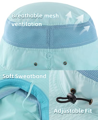 Connectyle UPF 50+ Wide Brim Sun Hat for Men Breathable Cowboy Boonie Hats Outdoor Bucket Hat for Fishing Hiking Safari - color: Light Blue