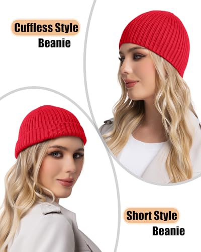 ROYBENS Wool Beanie for Men Women, Seamless Knit Warm Winter Hat Skull Caps - color: 1pcs-red