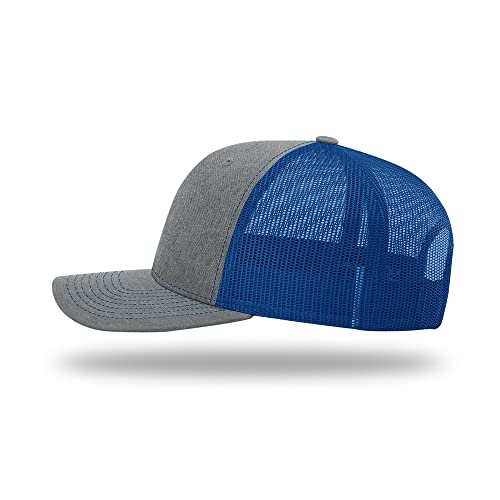 Richardson 112 Classic Six-Panel Adjustable Snapback Trucker Cap - color: Heather Grey/Royal