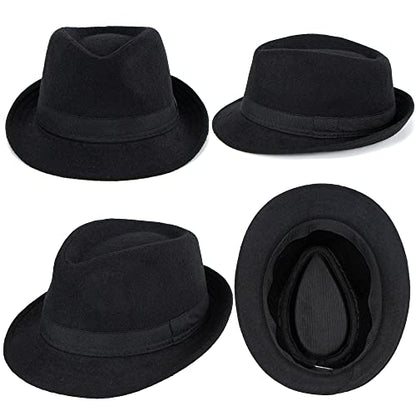 Unisex Classic Fedora Hat Men Women Manhattan 1920s Short-Brim Jazz Hats - color: Black/Broadband