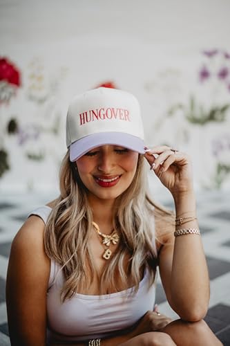 KATYDID Hungover Vintage Hat - Two-Toned Trucker Hat - Embroidered Vintage Baseball Cap for Women - Adjustable Snapback - color: Light Pink/Tan